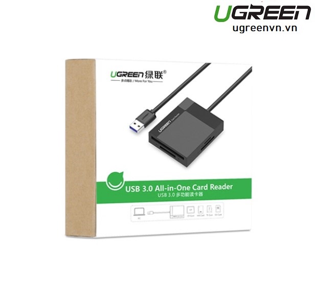 Đầu đọc thẻ USB 3.0 dài 0.5 hỗ trợ SD/TF/MS/CF Ugreen 30333 cao cấp